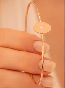 Kadın Gümüş Bileklik - El Yapımı Rose Kaplama Gümüş Zirkon Taşlı Elips Motifli Kadın Bileklik