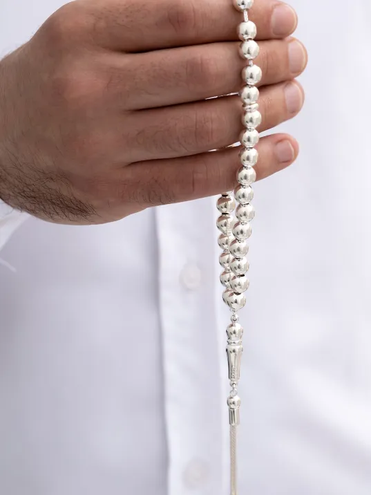 Gümüş Tespih Düz Küre Orta Boy 21gr