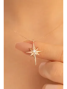 Kadın Gümüş Kolye - Zirkon Taşlı Kutup Yıldızı Motifli Gümüş Kolye