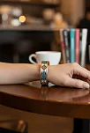 Kadın Bakır Bileklik - Polka Model Özel Baskı Metal Kutu Ve Kuvars Taşı