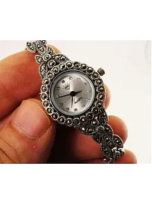 Bayan Gümüş Saat Markazit Taşlı Otantik Model