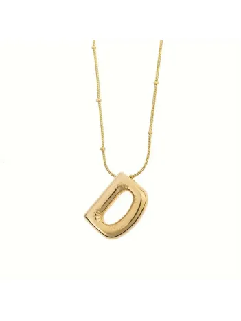 Kadın Çelik Kolye - Altın Kaplama D Harfi Balon Harf Kadın Kolye