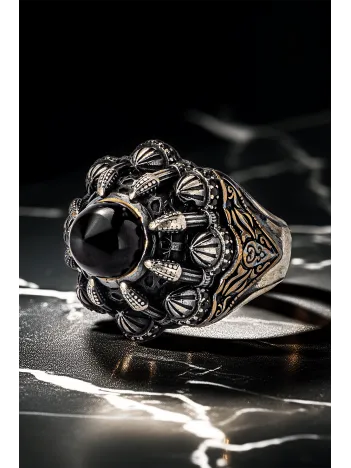 Erkek İslam Usta Tasarımı Siyah Kubbe Dini Temalı Gümüş Yüzük Erkek İslam Usta Tasarımı Siyah Kubbe Dini Temalı Gümüş Yüzük