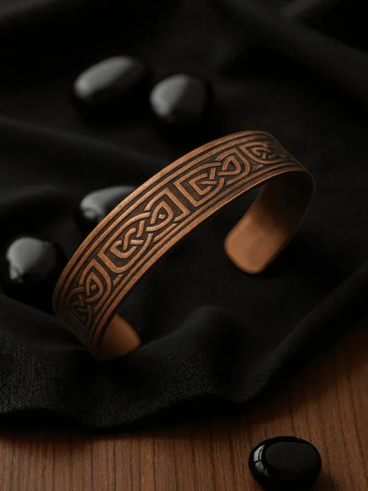 Erkek Kadın Bakır Bileklik - Alpha Model Bakır Bilezik Metal Kutu Ve Doğal Taşlar