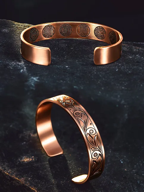 Kadın Erkek Saf Bakır Bileklik Içi Koruma Dualı Gravitür Model Metal Kutu Doğal Taşlar