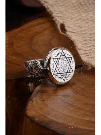 Mühr-ü Süleyman Model Yanı Teşkilat-ı Mahsusa Motif Yazılı Erkek Gümüş Yüzük