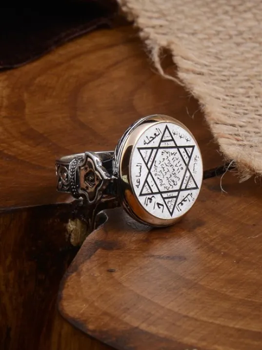 Mühr-ü Süleyman Model Yanı Teşkilat-ı Mahsusa Motif Yazılı Erkek Gümüş Yüzük