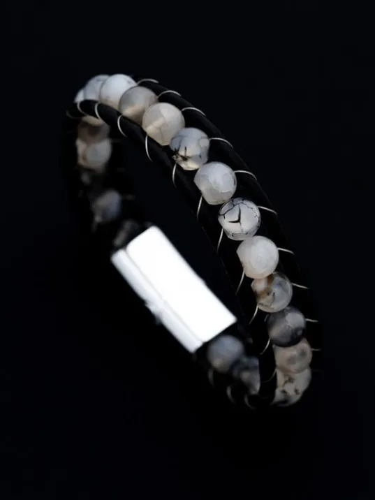 Akik Doğal Taşlı Damarlı Deri Bileklik DKLSYHAKIK2 Akik Doğal Taşlı Damarlı Deri Bileklik DKLSYHAKIK2