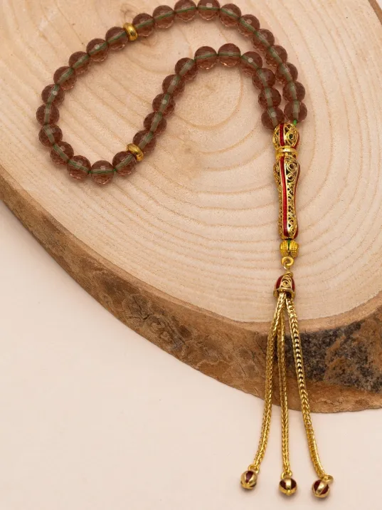 Doğal Taşlı Tespih - Zultanit Taşlı Altın Kaplama Orta Boy Tesbih 7.2mm