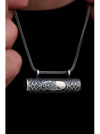 Osmanlı Tuğralı Orta Boy Gümüş Erkek Muska Kolye Cevşen Haznesi