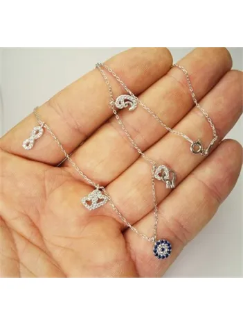 Gümüş Şans Kolyesi Beyaz Bayan Kolye