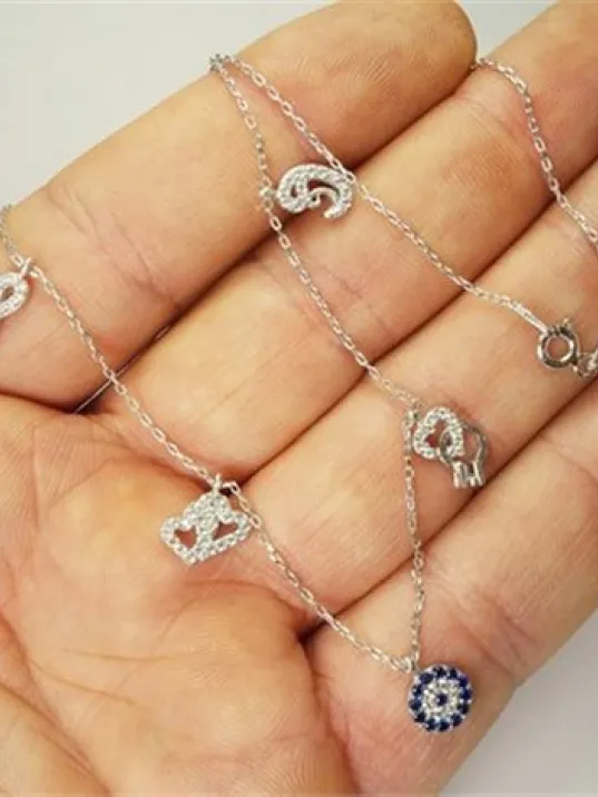 Gümüş Şans Kolyesi Beyaz Bayan Kolye