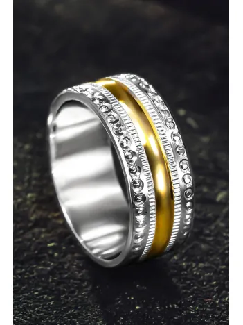 Kadın Gümüş Alyans - Altın Geçişli 925 Ayar Kadın Yüzük