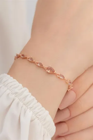Rose Zultanit Taşlı Model 2 Kadın Gümüş Bileklik GBLZLTNTTS2-ROS