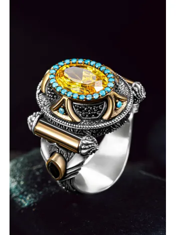 Erkek Gümüş Yüzük - Sarı Sitrin Taşlı 925 Ayar Gümüş Erkek Yüzük Erkek Gümüş Yüzük - Sarı Sitrin Taşlı 925 Ayar Gümüş Erkek Yüzük