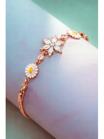 Rose Rengi Nergis Çiçeği Zirkon Taşlı Gümüş Bileklik
