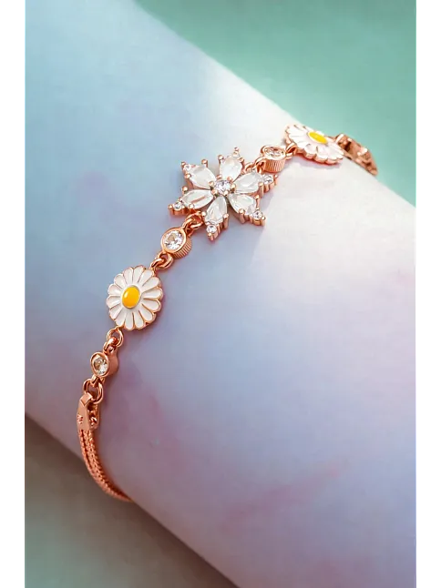 Rose Rengi Nergis Çiçeği Zirkon Taşlı Gümüş Bileklik Rose Rengi Nergis Çiçeği Zirkon Taşlı Gümüş Bileklik