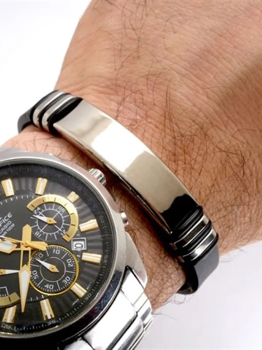 Kişiye Özel İsimli Çelik Kauçuk Erkek Bileklik