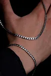 Erkek Gümüş Kolye Bileklik Set - 925 Ayar 4 mm Oksitli Ezme Gurmet Zincir Gümüş Kolye Bileklik Set