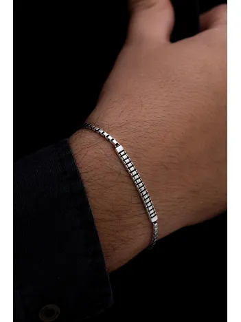 Erkek Gümüş Bileklik -Küp Zincirli Basamak Model Gümüş Bileklik