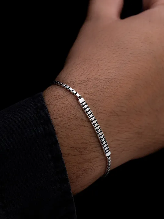 Erkek Gümüş Bileklik -Küp Zincirli Basamak Model Gümüş Bileklik