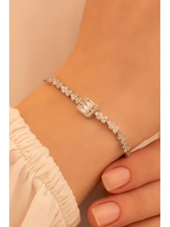 Kadın Gümüş Bileklik - Sultan Baget Taşlı Zirkon Süslemeli Kadın Bileklik