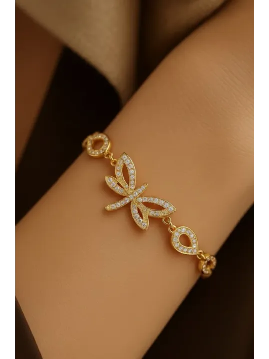 Kadın Gümüş Bileklik - Altın Kaplama Yusufçuk Model Damla Motifli Gümüş Bilezik Kadın Gümüş Bileklik - Altın Kaplama Yusufçuk Model Damla Motifli Gümüş Bilezik