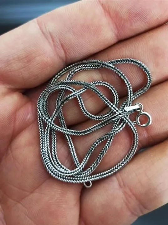 1.8 mm Tilki Kuyruğu Gümüş Erkek Kolye Zincir İtalyan Malı İnce Model 1.8 mm Tilki Kuyruğu Gümüş Erkek Kolye Zincir İtalyan Malı İnce Model