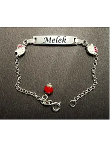 Hello Kitty Gümüş Kız Bebek Çocuk Künye Bileklik İsim Yazılır