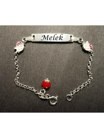 Hello Kitty Gümüş Kız Bebek Çocuk Künye Bileklik İsim Yazılır