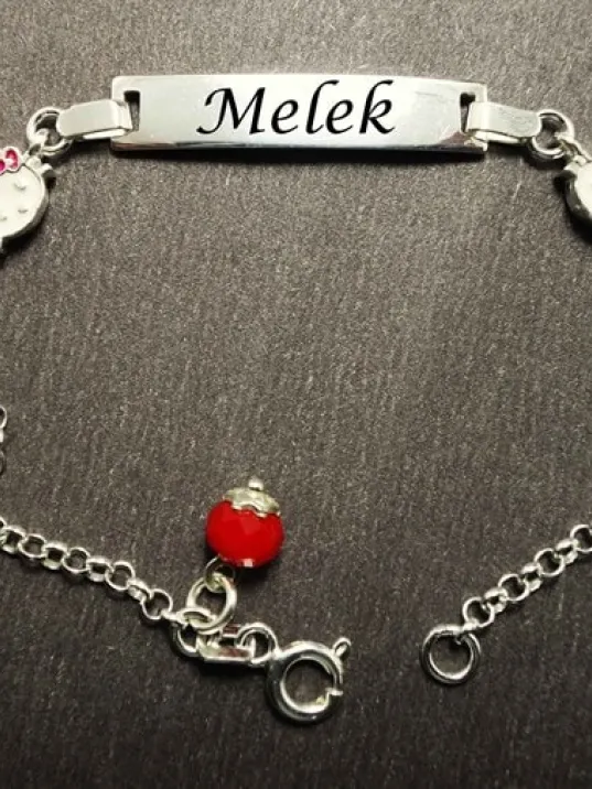 Hello Kitty Gümüş Kız Bebek Çocuk Künye Bileklik İsim Yazılır