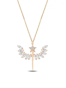Zirkon Taşlı Rose Yıldızlı Mikailin Kılıcı Model 1 Kadın Gümüş Kolye Gklmklklcm2-ros