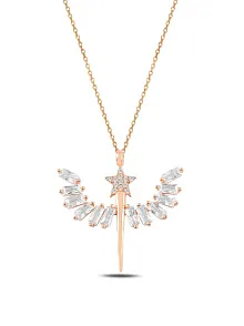 Zirkon Taşlı Rose Yıldızlı Mikailin Kılıcı Model 1 Kadın Gümüş Kolye Gklmklklcm2-ros