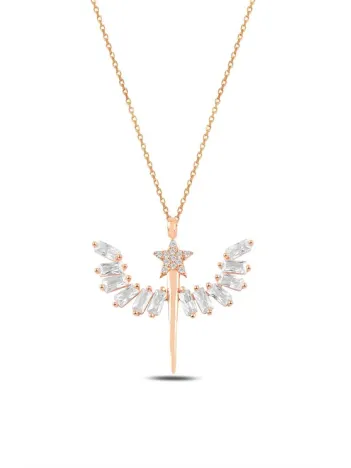 Zirkon Taşlı Rose Yıldızlı Mikailin Kılıcı Model 1 Kadın Gümüş Kolye Gklmklklcm2-ros