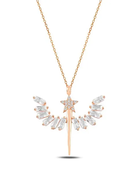 Zirkon Taşlı Rose Yıldızlı Mikailin Kılıcı Model 1 Kadın Gümüş Kolye Gklmklklcm2-ros