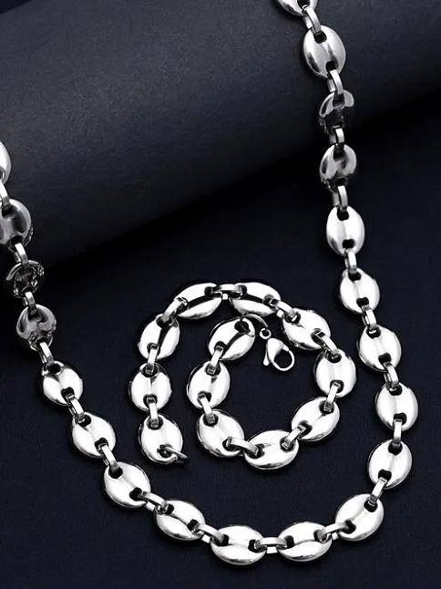 Erkek Çelik Bileklik Kolye Set - Gemici Model Çelik Bileklik Kolye Set