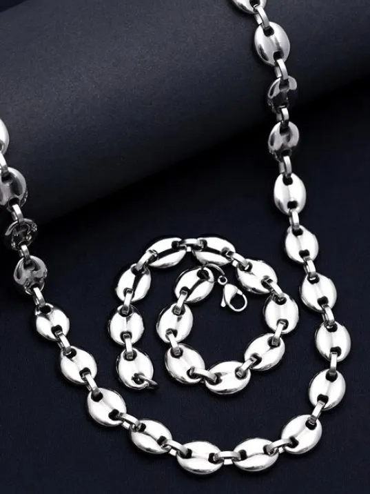 Erkek Çelik Bileklik Kolye Set - Gemici Model Çelik Bileklik Kolye Set