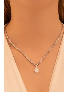Kadın Gümüş Kolye - Aylin Damla Model Zirkon Taşlı Kadın Kolye