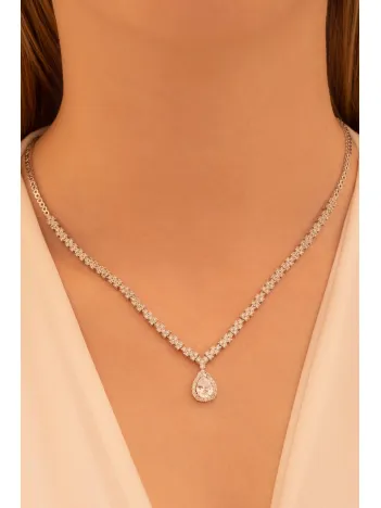 Kadın Gümüş Kolye - Aylin Damla Model Zirkon Taşlı Kadın Kolye