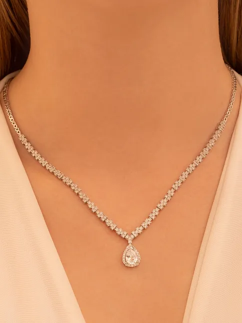 Kadın Gümüş Kolye - Aylin Damla Model Zirkon Taşlı Kadın Kolye
