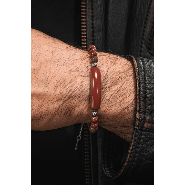 Erkek Kadın Doğal Taş Bileklik - Kırmızı Jasper Doğal taş Çelik Halat Ve Çelik Klipsli Bileklik Erkek Kadın Doğal Taş Bileklik - Kırmızı Jasper Doğal taş Çelik Halat Ve Çelik Klipsli Bileklik