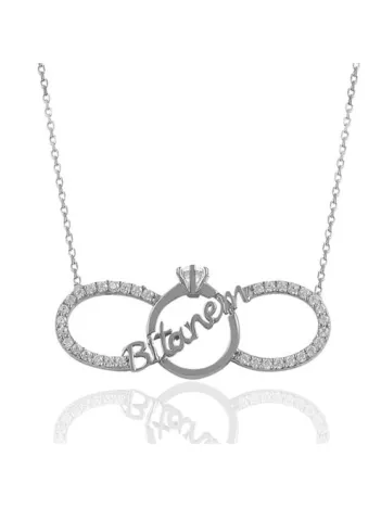 Bitanem Yazılı Sonsuzluk Ve Tektaşlı Bayan Gümüş Kolye