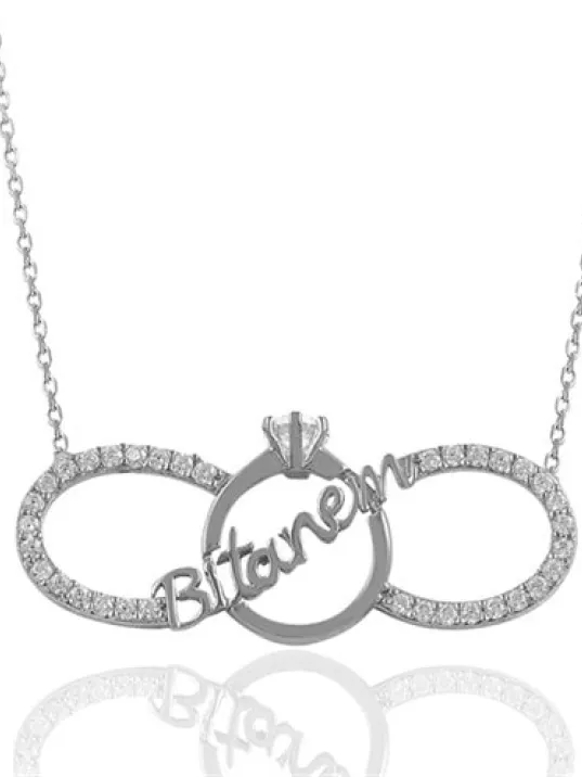 Bitanem Yazılı Sonsuzluk Ve Tektaşlı Bayan Gümüş Kolye