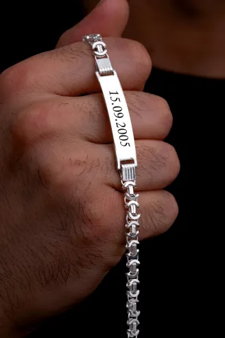 Erkek Gümüş Bileklik - 7mm İsim Yazılabilir Parlak Euro Kral Gümüş Bileklik