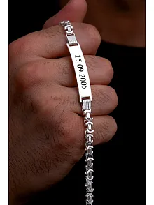 Erkek Gümüş Bileklik - 7mm İsim Yazılabilir Parlak Euro Kral Gümüş Bileklik
