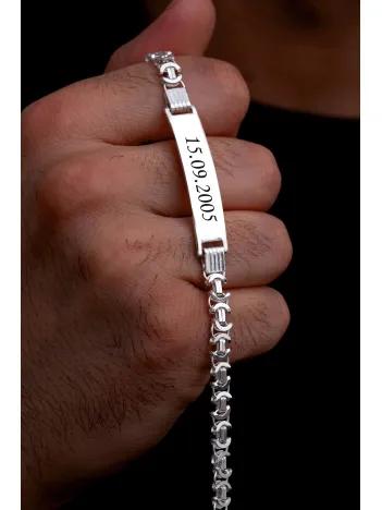 Erkek Gümüş Bileklik - 7mm İsim Yazılabilir Parlak Euro Kral Gümüş Bileklik