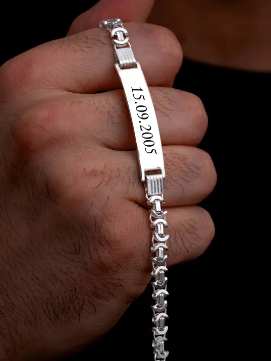 Erkek Gümüş Bileklik - 7mm İsim Yazılabilir Parlak Euro Kral Gümüş Bileklik Erkek Gümüş Bileklik - 7mm İsim Yazılabilir Parlak Euro Kral Gümüş Bileklik