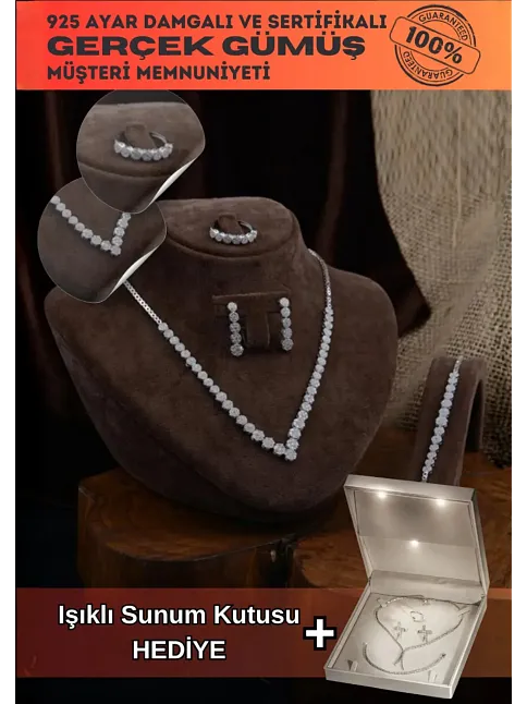 Ahsen Gümüş Su Yolu Set - Bileklik,Yüzük,Küpe,Kolye