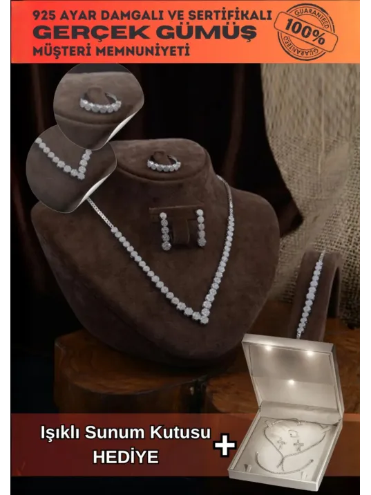 Ahsen Gümüş Su Yolu Set - Bileklik,Yüzük,Küpe,Kolye