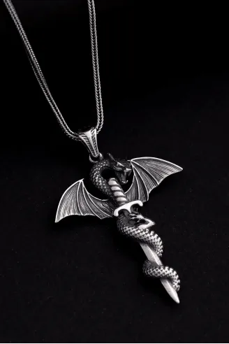 Erkek Gümüş Kolye - Game Of Thrones Ejderha Figürlü Gümüş Erkek Kolye